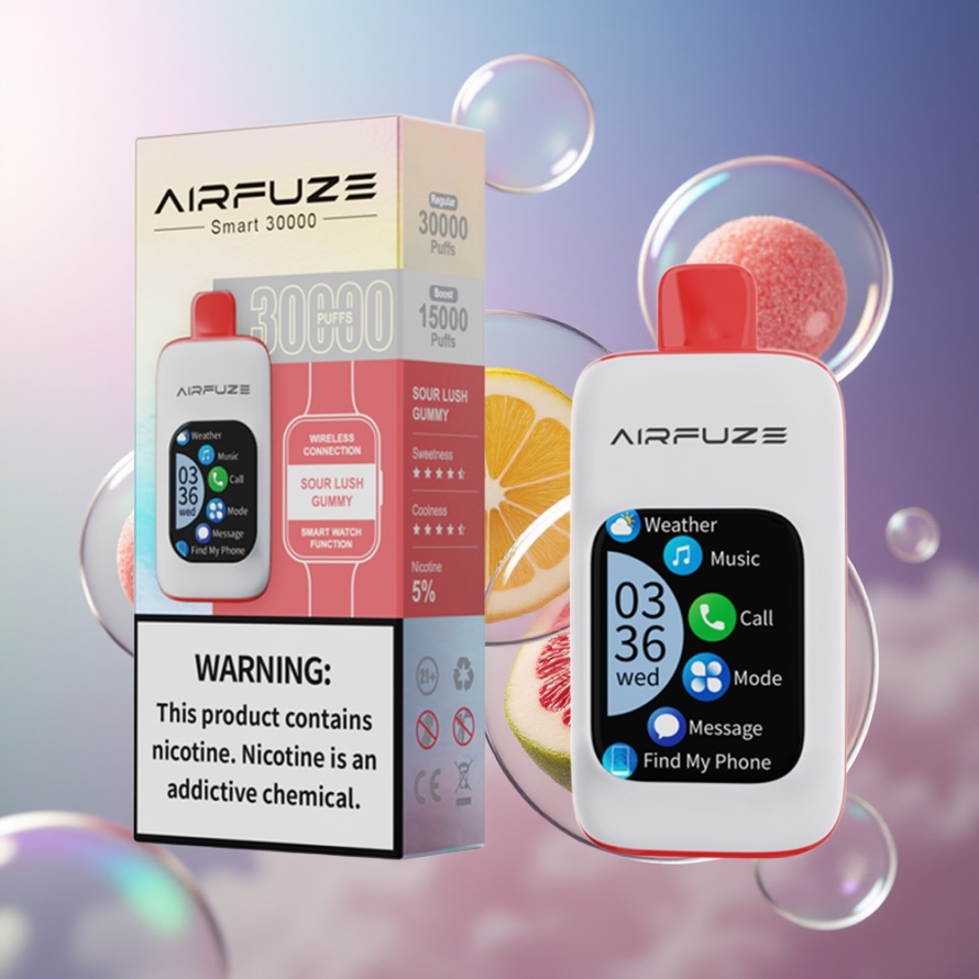 AirFuze Smart 30000 Puffs Engångsvape Sur Gummibjörn Svensk Grossist 900mAh Type-C TFT