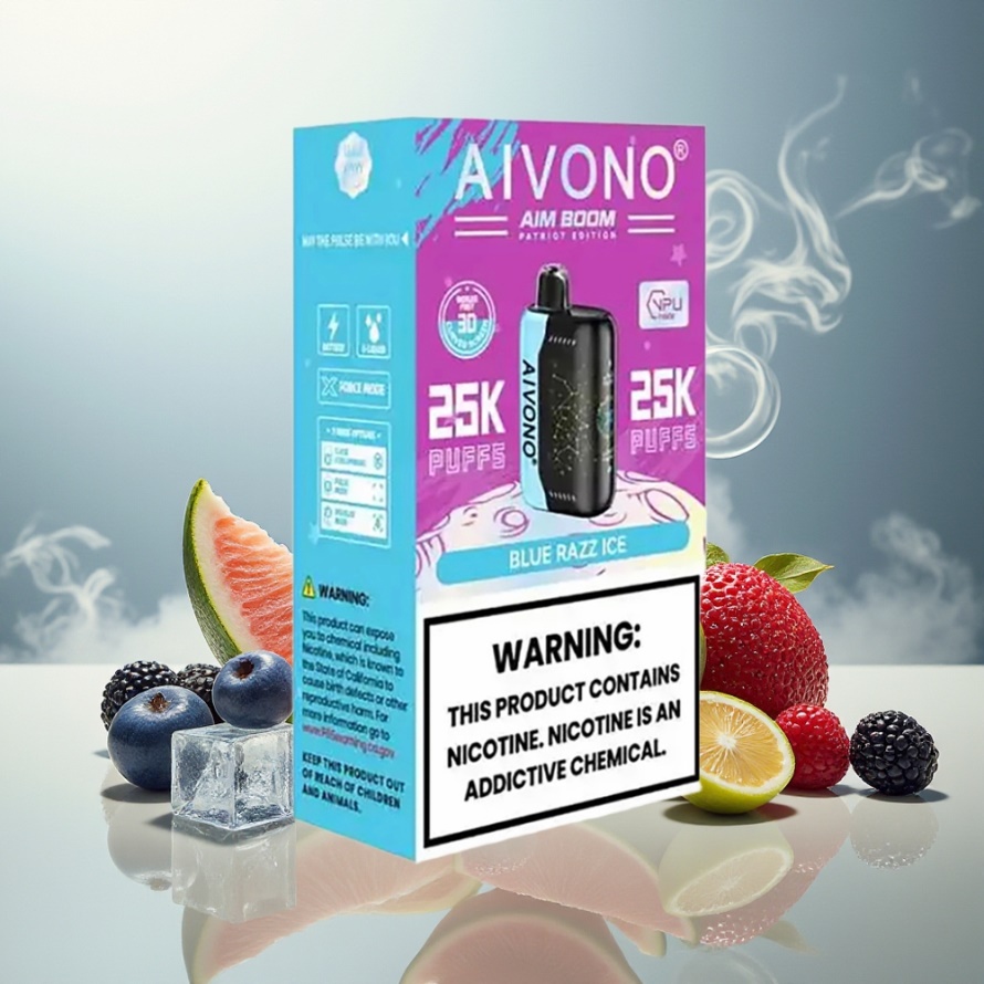 Aivono Aim Boom 25000 Puffs Engångs Vape Blå Hallon Is 28ml 650mAh Type-C svensk grossist
