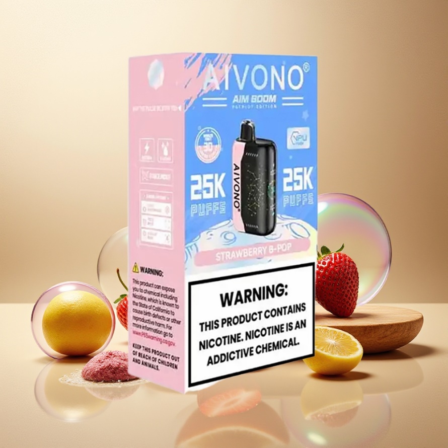 Aivono Aim Boom 25000 Puffs Engångs Vape Jordgubb B Pop Svensk Grossist 28ml 650mAh