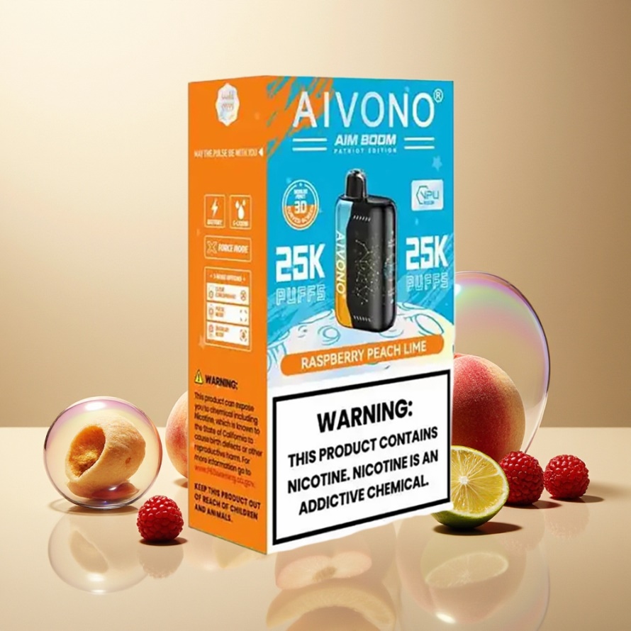 Aivono Aim Boom 25000 Puffs Svensk Grossist Engångs Vape Hallon Persika Lime 28ml 650mAh Type-C