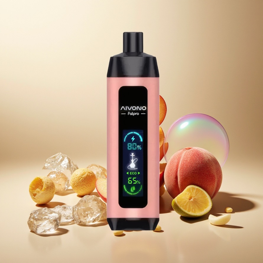 Aivono Aim Fatpro 22000 Puffs Svensk Grossist Engångs Vape Persika Is med 5% Nikotin och 28ml E-liquid