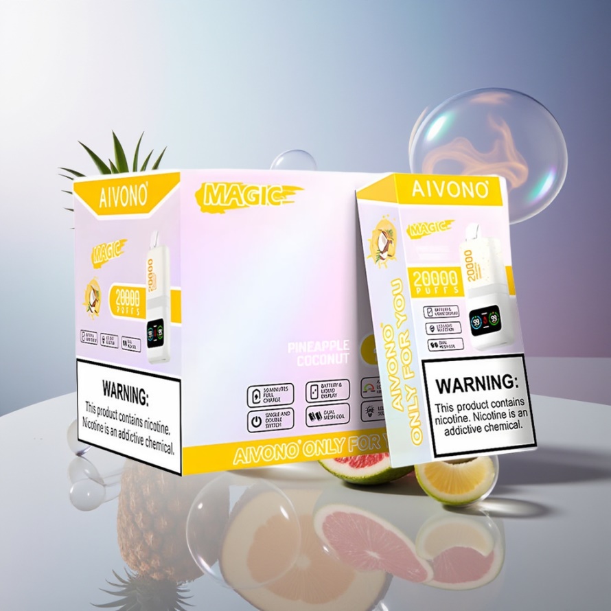 Aivono Aim Magic 20000 Puffs Svensk Grossist Engångs Vape Ananas Kokosnöt Dual Mesh LCD 26ml