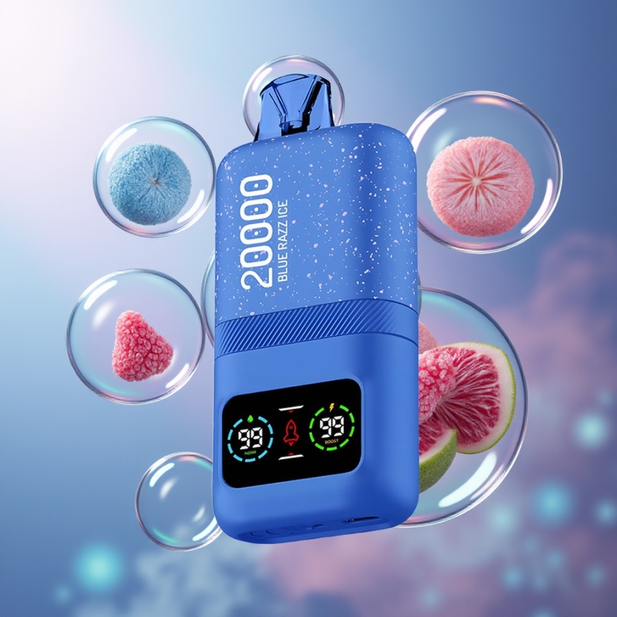 Aivono Aim Magic 20000 Puffs Svensk Grossist Engångs Vape Blå Hallon Is Dual Mesh LCD 26ml