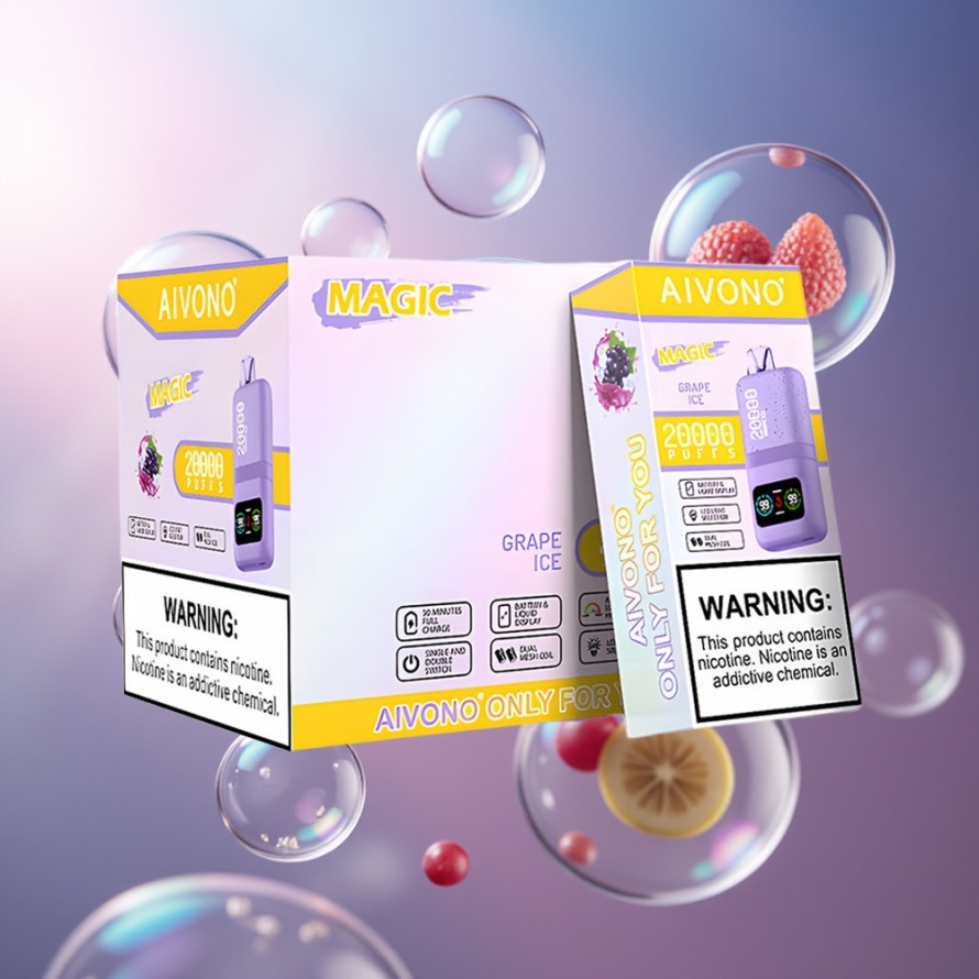 Aivono Aim Magic 20000 Puffs Svensk Grossist Engångs Vape Druvis (Grape Ice) Dual Mesh LCD Typ-C