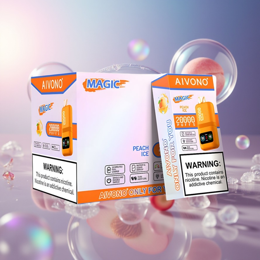 Aivono Aim Magic 20000 Puffs Svensk Grossist Engångs Vape Persika Is med LCD & Typ-C