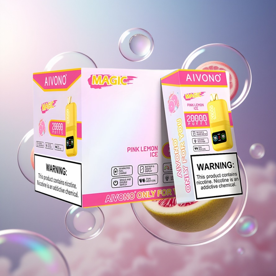Aivono Aim Magic 20000 Puffs Svensk Grossist Engångs Vape Rosa Citron Is 26ml Dual Mesh LCD Typ-C 600mAh