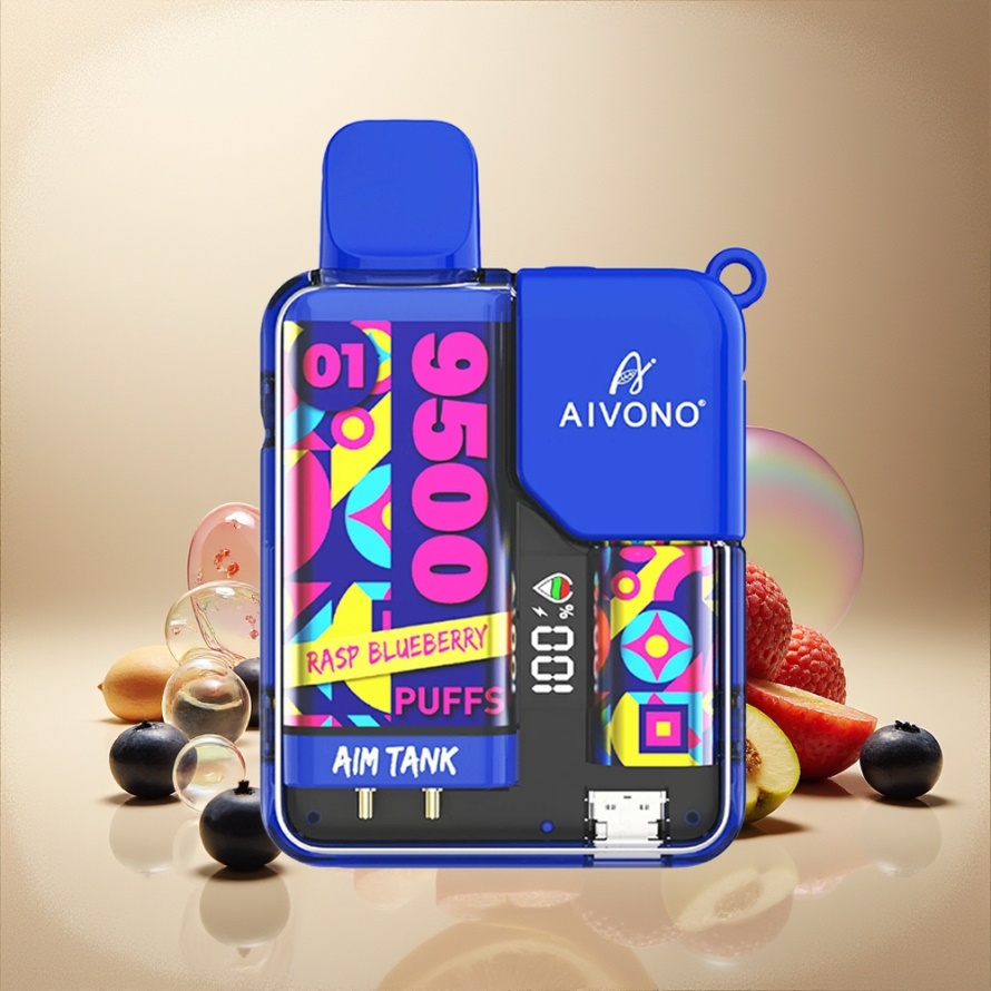 Aivono Aim Tank 9500 Puffs Svensk Grossist 18ml LCD 650mAh Blåhallon Engångs Vape