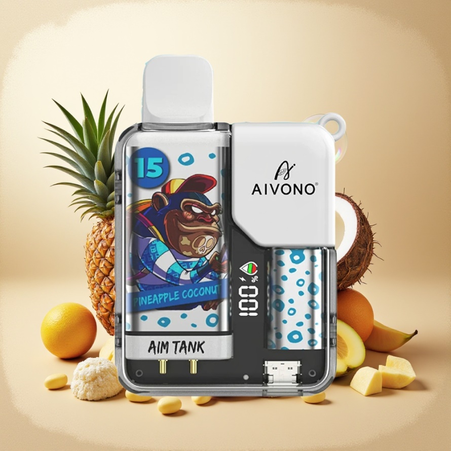 Aivono Aim Tank 9500 Puffs Svensk Grossist Engångs Vape Ananas Kokos 18ml LCD