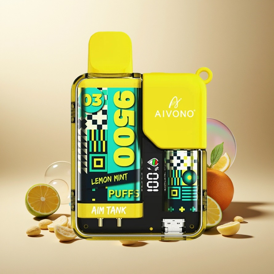 Aivono Aim Tank 9500 Puffs Svensk Grossist Engångs Vape Citronmynta 18ml 650mAh LCD