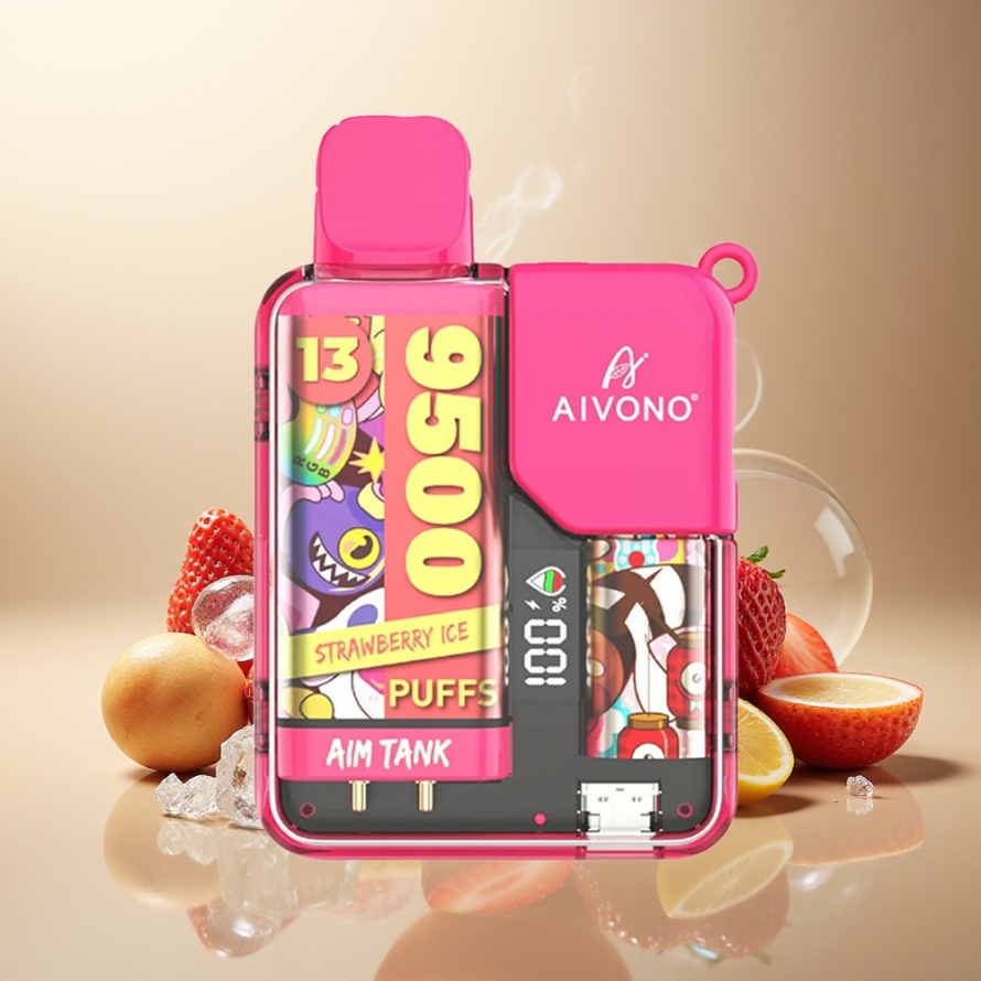Aivono Aim Tank 9500 Puffs Svensk Grossist Engångs Vape Jordgubbsis 18ml 650mAh LCD 1.2ohm