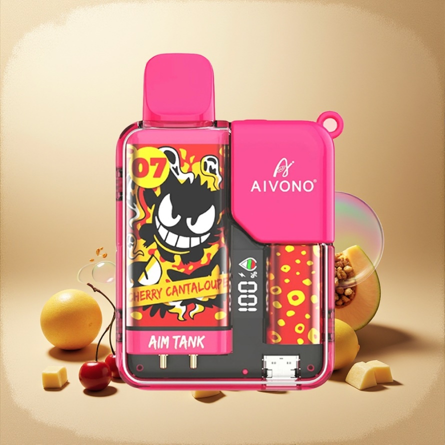 Aivono Aim Tank 9500 Puffs Svensk Grossist Engångs Vape Körsbär Cantaloupe 18ml 650mAh LCD