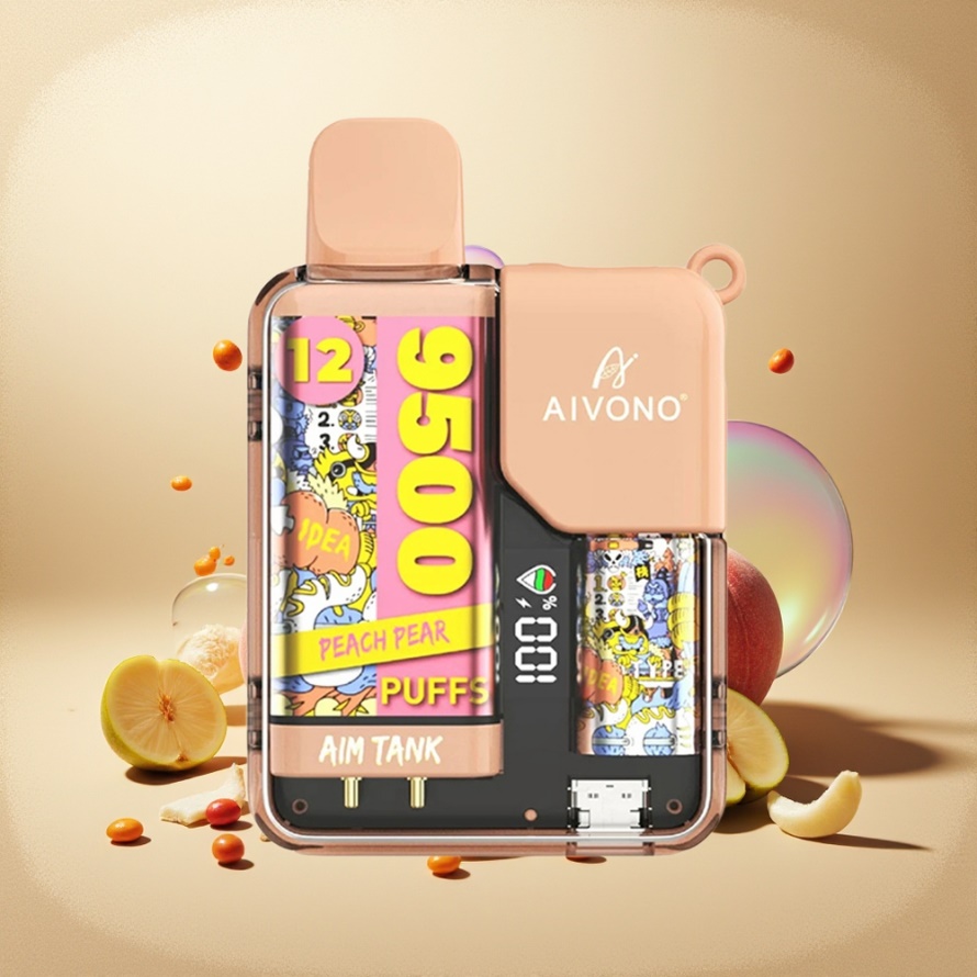 Aivono Aim Tank 9500 Puffs Svensk Grossist Engångs Vape Persika Päron 18ml LCD 650mAh