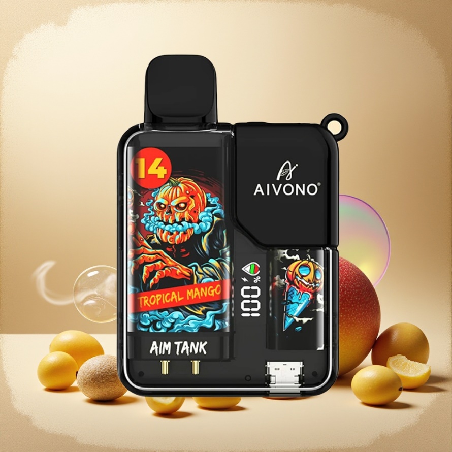 Aivono Aim Tank 9500 Puffs Svensk Grossist Engångs Vape Tropisk Mango 18ml LCD 650mAh