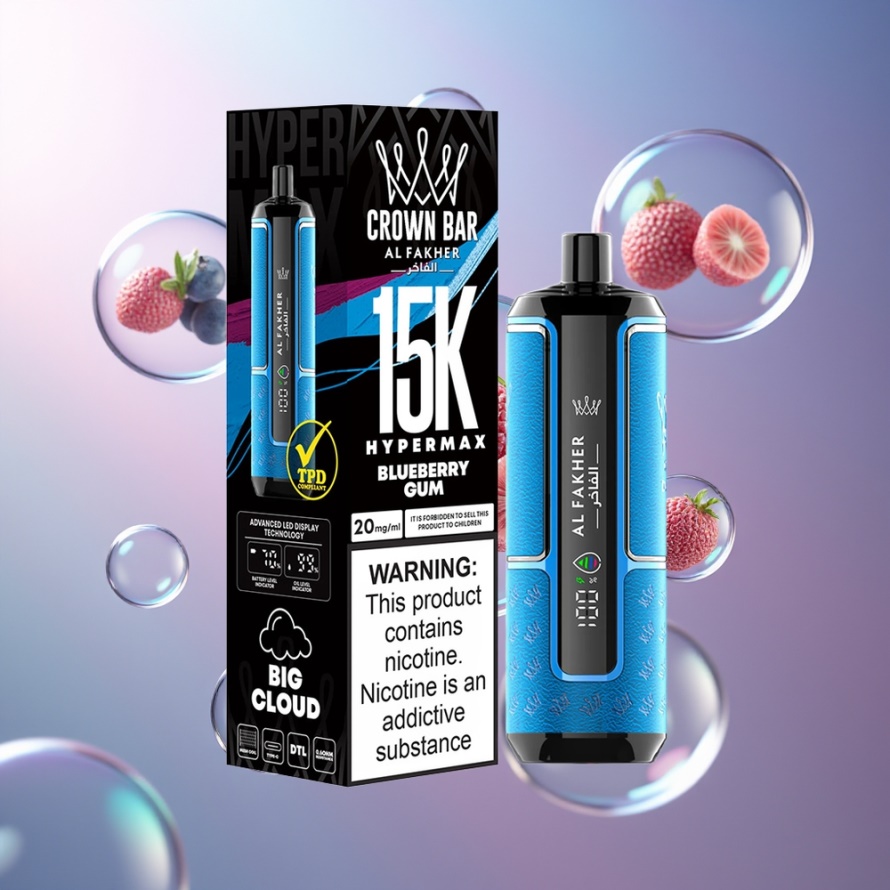 Al Fakher Crown Bar 15K Hypermax Engångs Vape Kit Blåbärs Tuggummi för svensk grossist