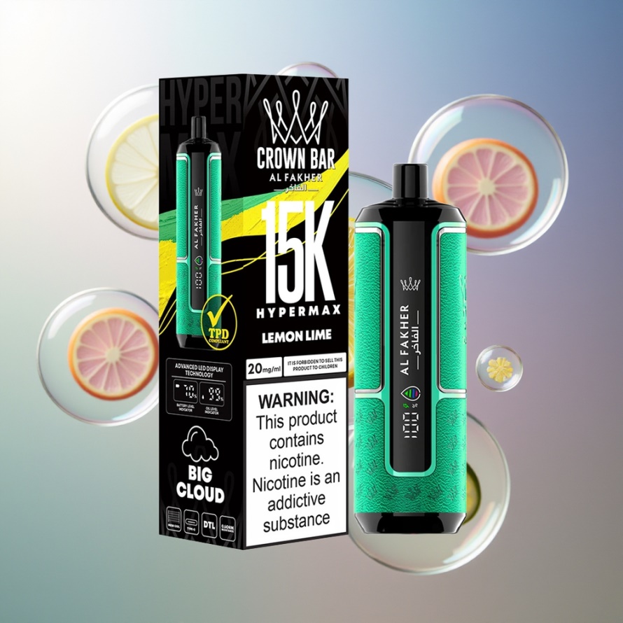 Al Fakher Crown Bar 15K Hypermax Engångs Vape Kit Citron Lime för svensk grossist