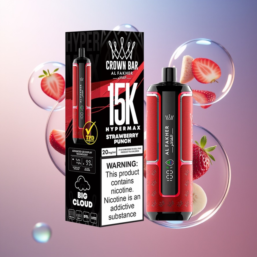 Al Fakher Crown Bar 15K Hypermax Engångs Vape Kit Jordgubbspunch – Svensk Grossist