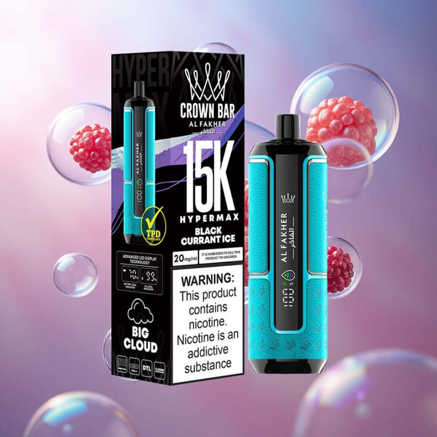 Al Fakher Crown Bar 15K Hypermax Engångs Vape Kit Svartvinbärs Is för svensk grossist