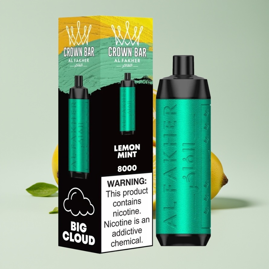Al Fakher Crown Bar 8000 Crystal Engångsvape Citron Mynta – Svensk Grossist – 600mAh, USB-C, 18ml, 5mg Nikotin