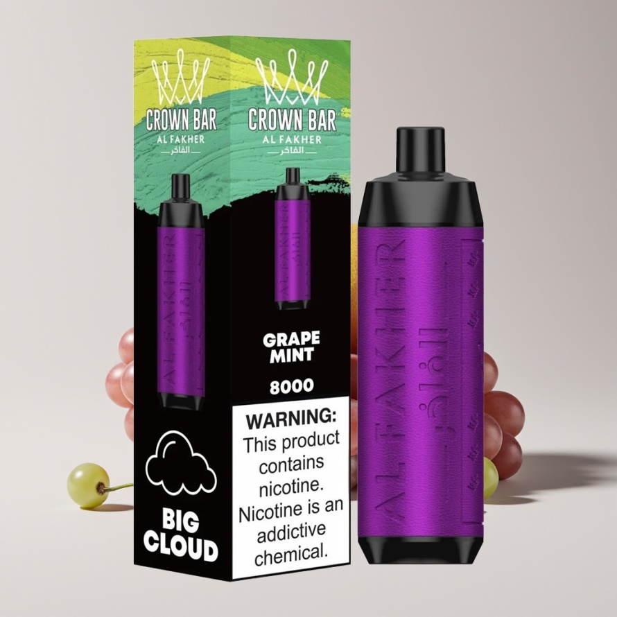 Al Fakher Crown Bar 8000 Crystal Engångsvape Druva Mynta – Svensk Grossist – 600mAh, 18ml, 8000 Bloss
