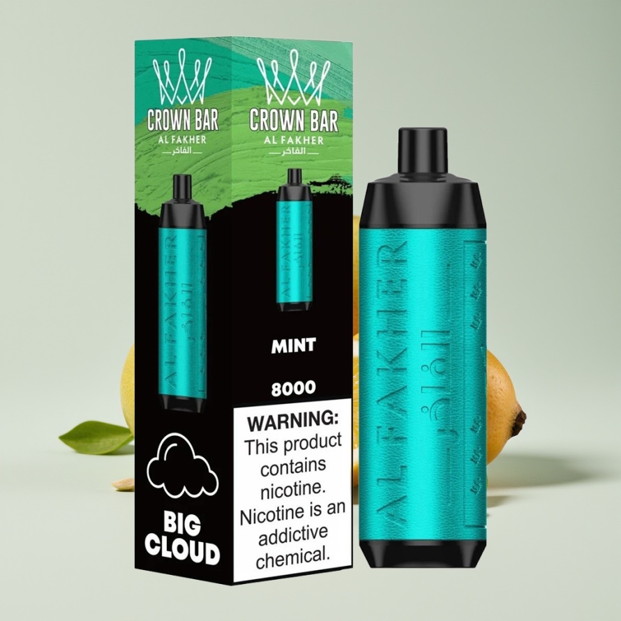 Al Fakher Crown Bar 8000 Crystal Engångsvape Mynta – 18ml, 8000 Bloss, USB-C, svensk grossist