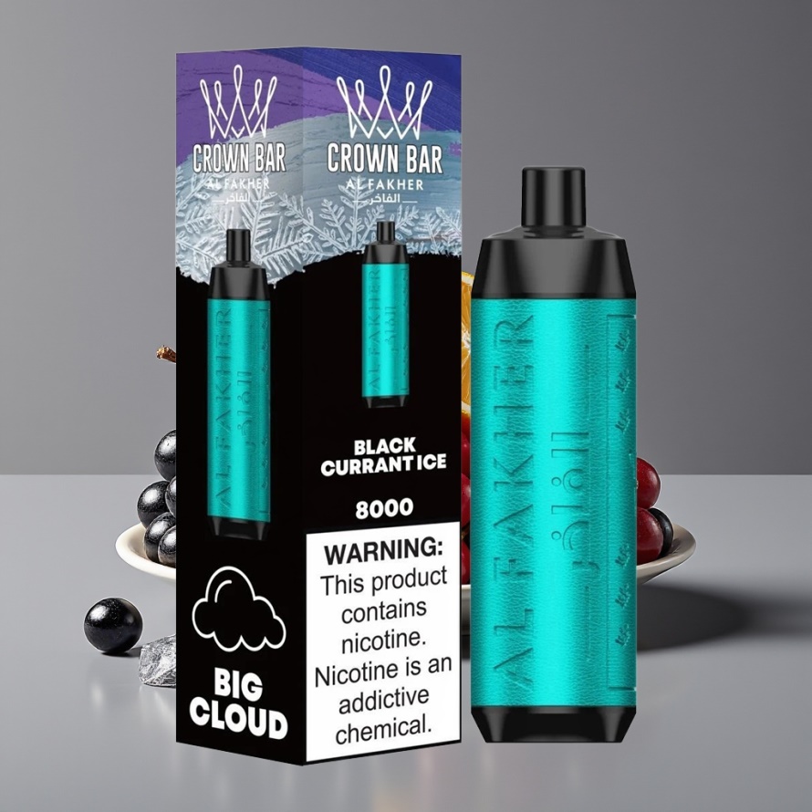 Al Fakher Crown Bar 8000 Crystal Engångsvape Svart Vinbärs Is – 18ml, 8000 Bloss, USB Type-C, Svensk Grossist