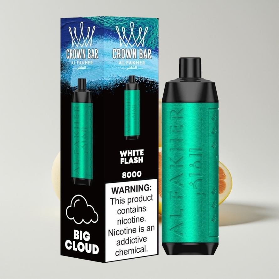 Al Fakher Crown Bar 8000 Crystal Engångsvape Vit Blink – Svensk Grossist – 18ml, USB-C, 8000 Bloss