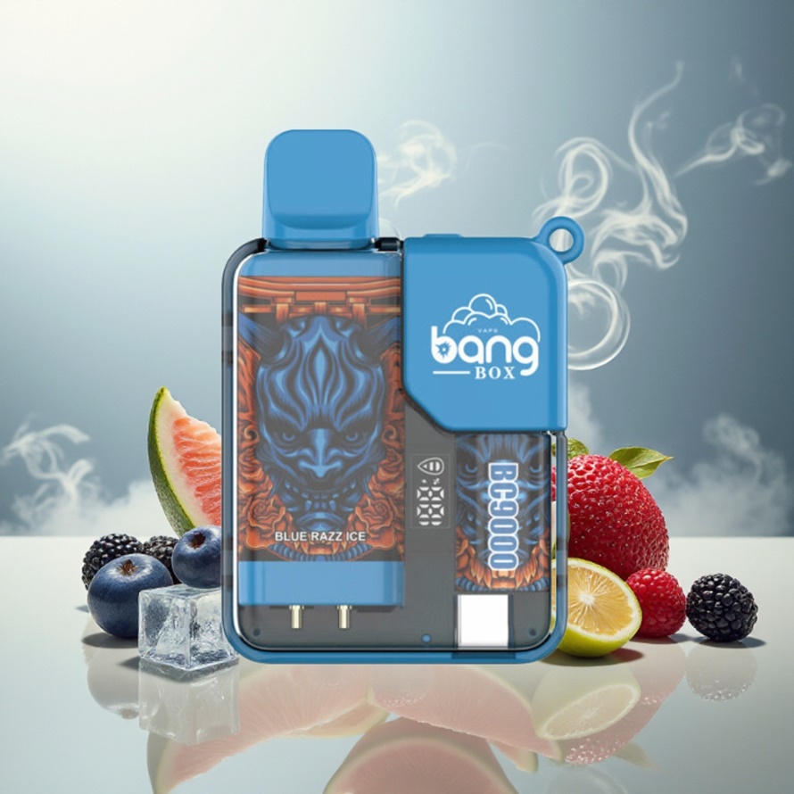 Bang Box 9000 Puffs Svensk Grossist Engångs Vape Blå Hallon Is 14ml 650mAh Type-C