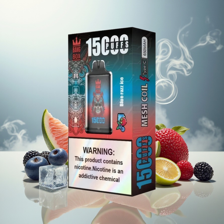 Bang Box King 15000 Puffs Engångs Vape Blå Hallon Is 23ml 5% Nikotin TYPE-C svensk grossist