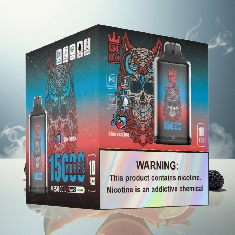 Bang Box King 15000 Puffs Engångs Vape Blå Hallon Is 23ml 5% Nikotin TYPE-C svensk grossist