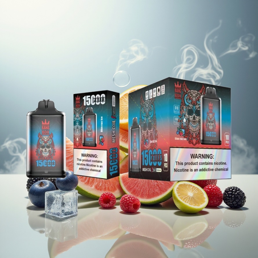 Bang Box King 15000 Puffs Engångs Vape Blå Hallon Is 23ml 5% Nikotin TYPE-C svensk grossist