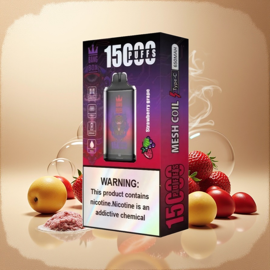 Bang Box King 15000 Puffs Engångs Vape Jordgubb Druva svensk grossist 23ml 5% Nikotin TYPE-C