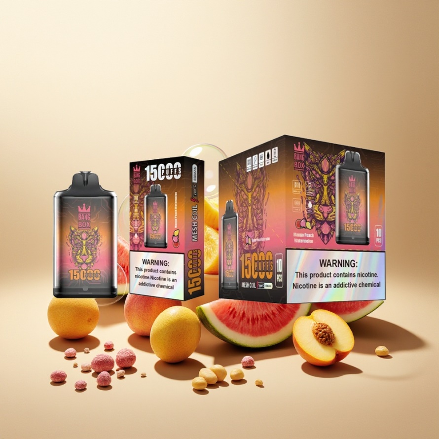 Bang Box King 15000 Puffs Svensk Grossist Engångs Vape Mango Persika Vattenmelon 23ml 5% Nikotin TYPE-C