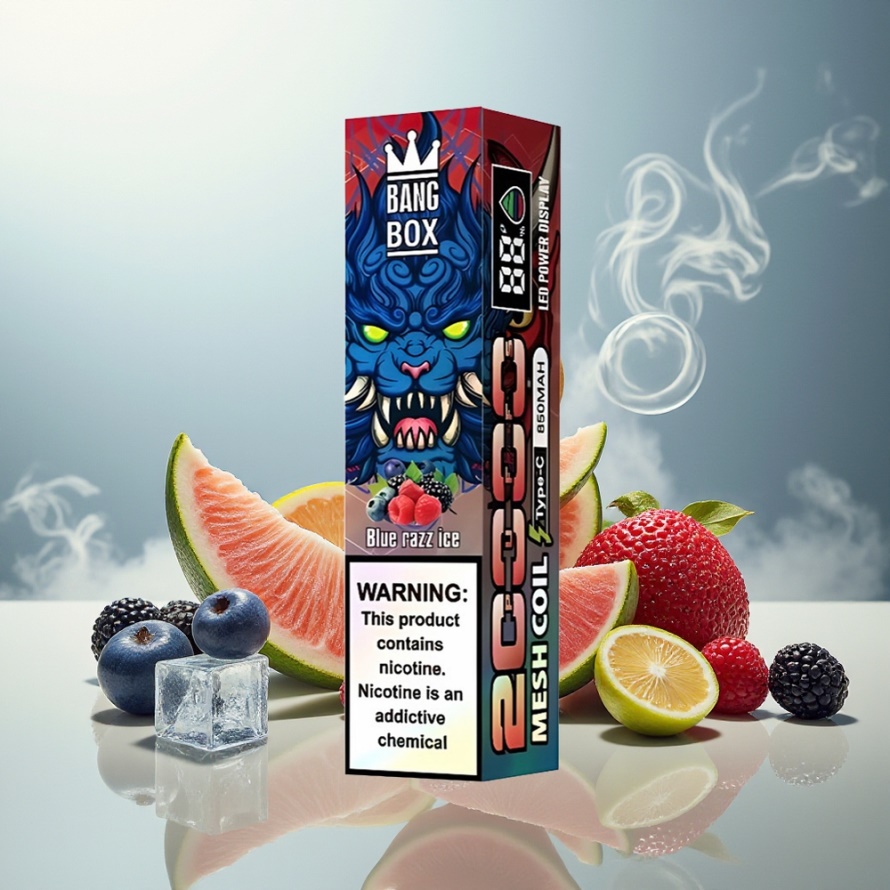 Bang Box King 20000 Puffs Svensk Grossist Engångs Vape Blå Hallon Is 35ml Mesh Coil Rechargeable