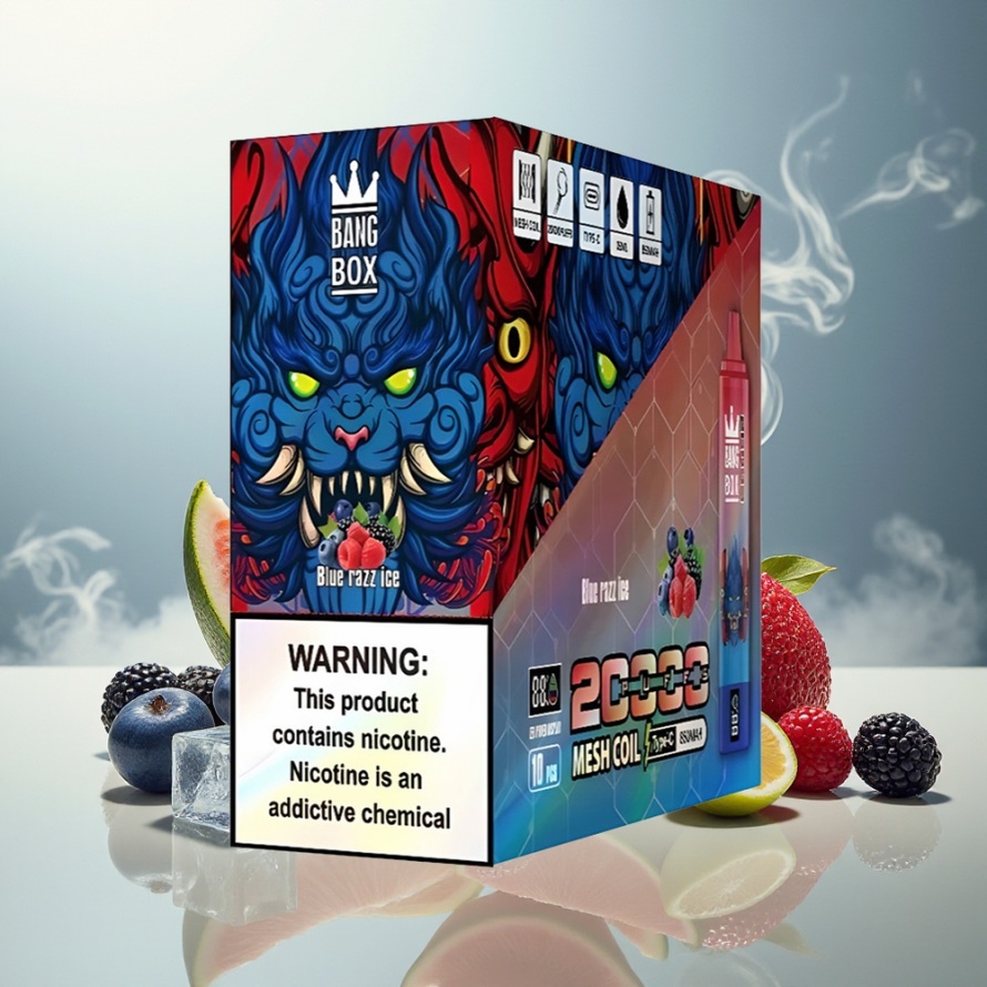 Bang Box King 20000 Puffs Svensk Grossist Engångs Vape Blå Hallon Is 35ml Mesh Coil Rechargeable