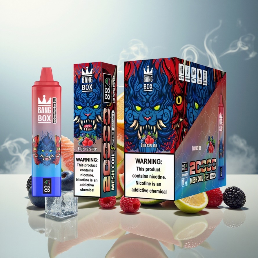Bang Box King 20000 Puffs Svensk Grossist Engångs Vape Blå Hallon Is 35ml Mesh Coil Rechargeable