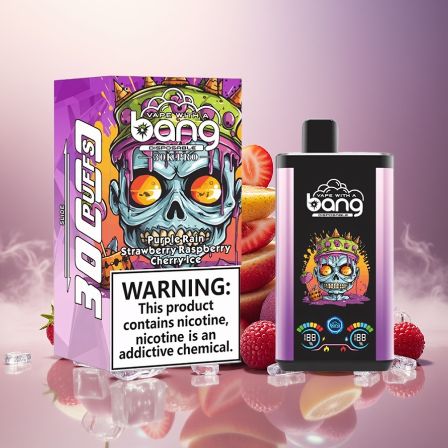 Bang 30K Pro 30000 Puffs Svensk Grossist Engångs Vape Lila Regn & Jordgubb Hallon Körsbär Is / 36ml / 550mAh / Dual-Smak System