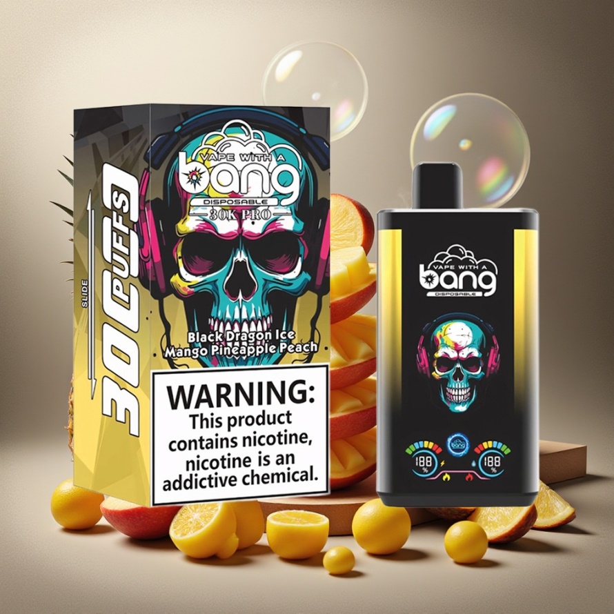 Bang 30K Pro 30000 Puffs Svensk Grossist Engångs Vape Svart Drak Is & Mango Ananas Persika (36ml, 550mAh, Dual-Flavor)