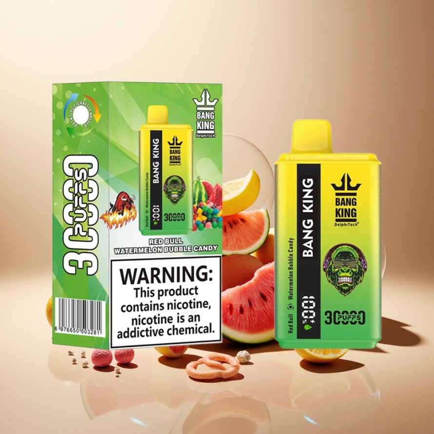 Bang King 30000 Puffs 36ml 550mAh 1.2 Mesh Dual Coil Type-C Svensk Grossist Engångs Vape Röd Oxa Vattenmelon Bubbla Godis