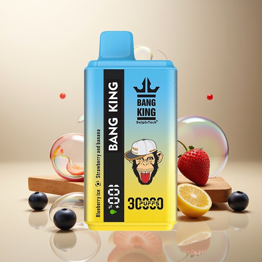 Bang King 30000 Puffs Engångs Vape Blåbär Is Jordgubb Och Banan 36ml 550mAh Type-C Svensk Grossist