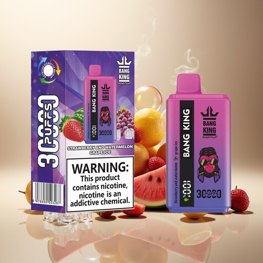 Bang King 30000 Puffs Svensk Grossist Engångs Vape Jordgubb & Vattenmelon Druva Is 36ml 550mAh Type-C