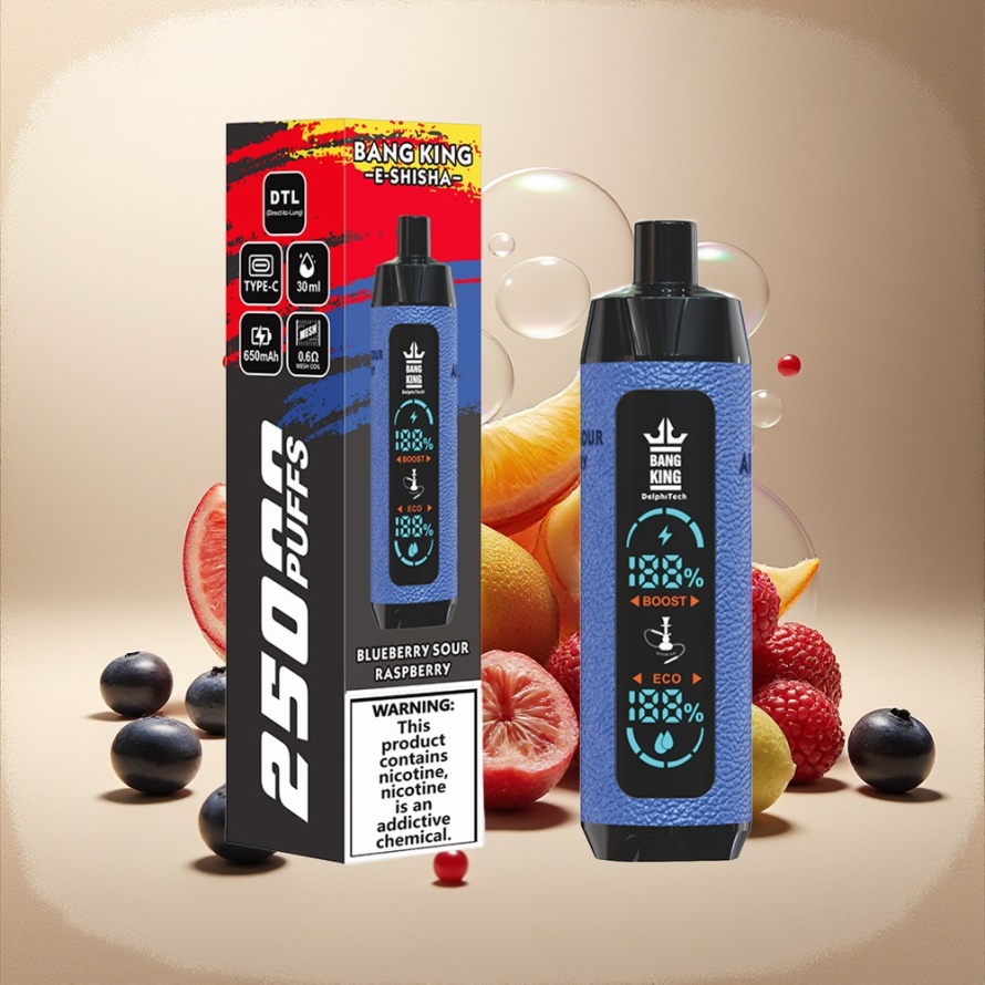 Bang King Shisha 25000 Puffs Svensk Grossist Engångs Vape Blåbär Sur Hallon 30ml 650mAh Mesh Coil 0.6 Ohm Type-C 0%/2%/3%/5% Nikotin