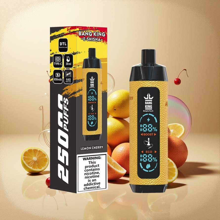 Bang King Shisha 25000 Puffs Svensk Grossist Engångs Vape Citron Körsbär 30ml Type-C 650mAh