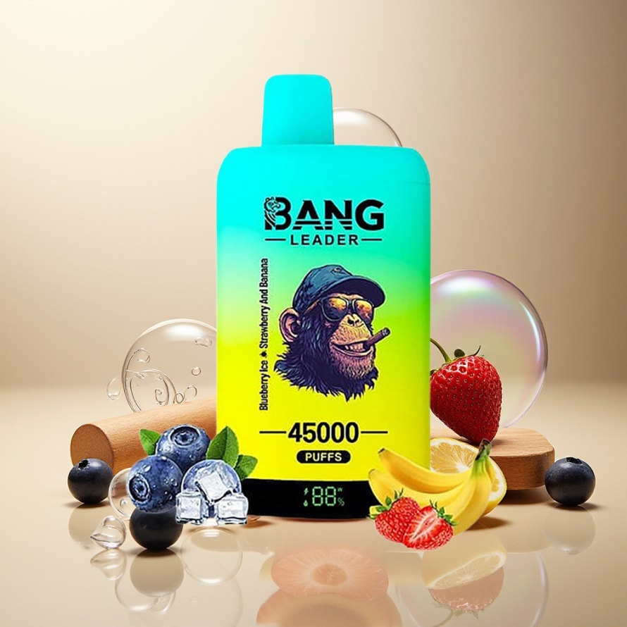 Bang Leader 45000 Puffs Svensk Grossist Engångs Vape Blåbärsglass Jordgubb-Banansk Dual Smak 2-i-1 Smart Skärm Typ-C