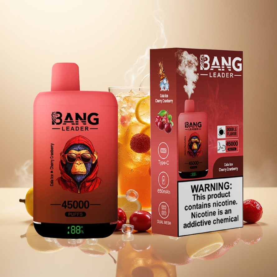 Bang Leader 45000 Puffs Svensk Grossist Engångs Vape Cola Is Körsbär Tranbär Smart Skärm Typ-C USB