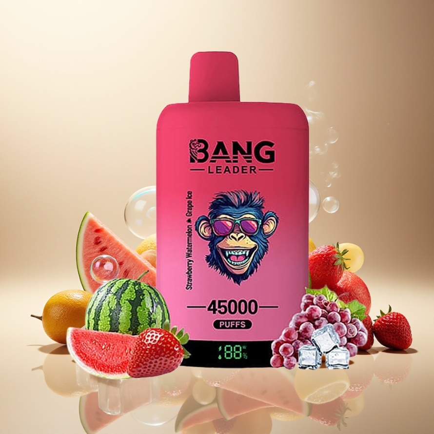 Bang Leader 45000 Puffs Svensk Grossist Engångs Vape Jordgubb Vattenmelon Druva Is med Smart Skärm & Typ-C USB
