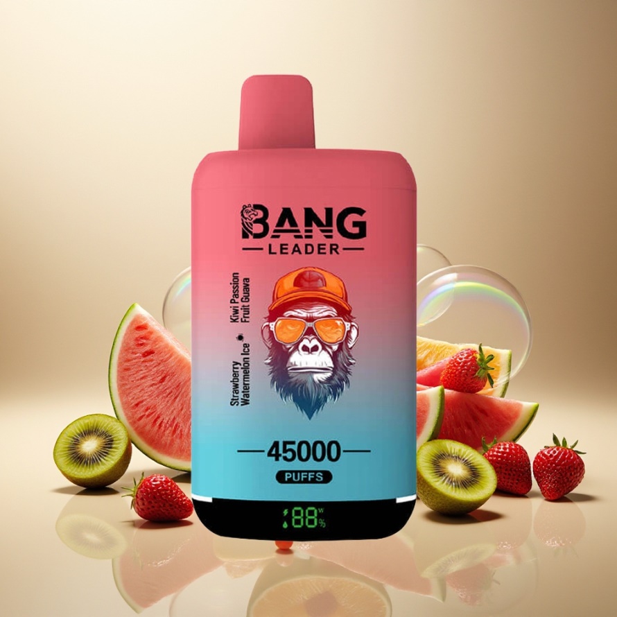 Bang Leader 45000 Puffs Svensk Grossist Engångs Vape Jordgubb Vattenmelon Kiwi Passionfrukt Guava 5% Nikotin Smart Skärm