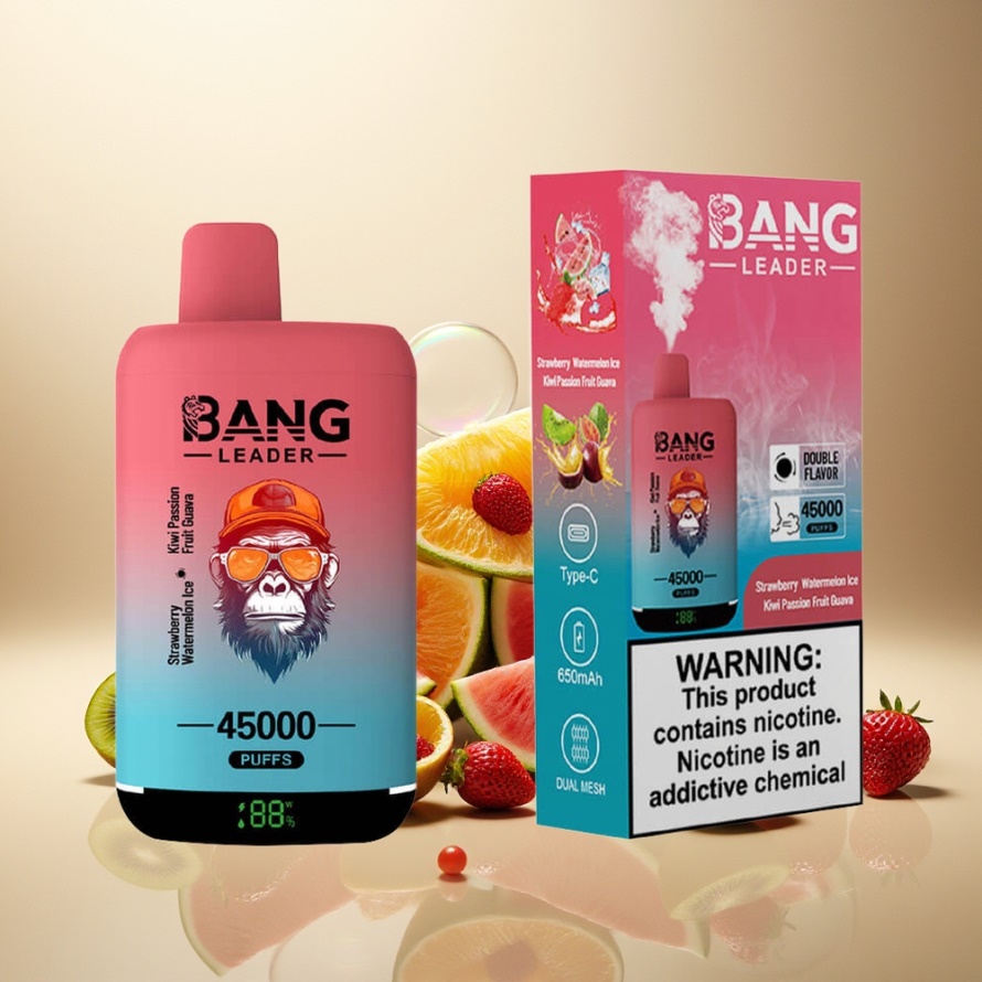 Bang Leader 45000 Puffs Svensk Grossist Engångs Vape Jordgubb Vattenmelon Kiwi Passionfrukt Guava 5% Nikotin Smart Skärm