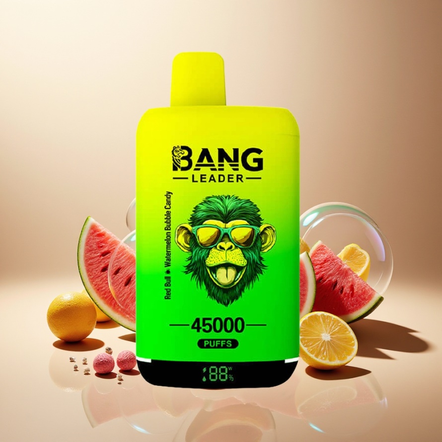Bang Leader 45000 Puffs Svensk Grossist Engångs Vape Röd Tjur Vattenmelon Bubbla Godis Typ-C USB & Smart Skärm
