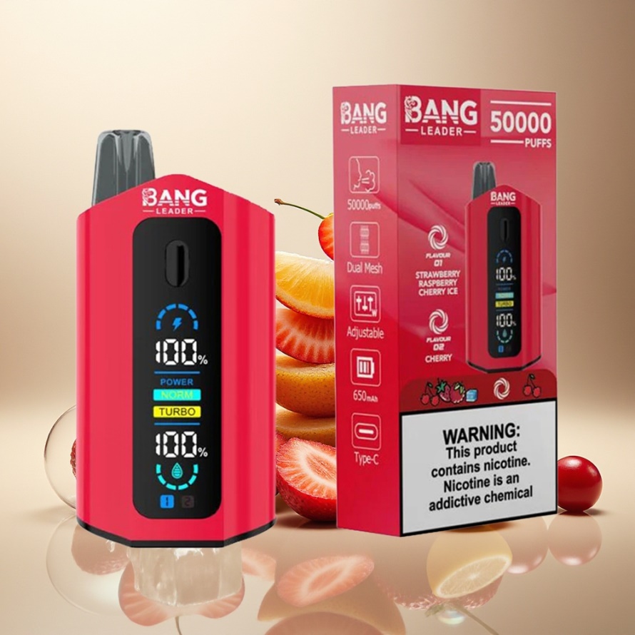 Bang Leader 50000 Puffs Svensk Grossist Engångs Vape Jordgubb Hallon Körsbär Is Körsbär 13400mAh 36ml Type-C