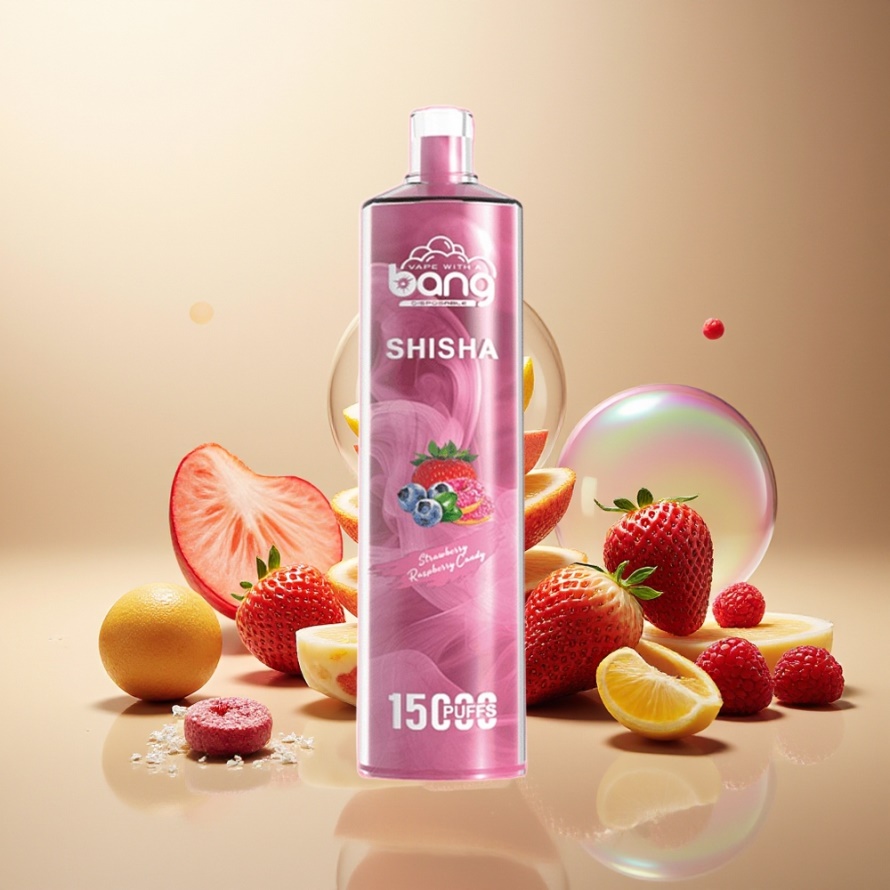 Bang Shisha 15000 Puffs Engångs Vape Jordgubb Hallon Godis – 23ml E-liquid, Type-C, 600mAh, svensk grossist